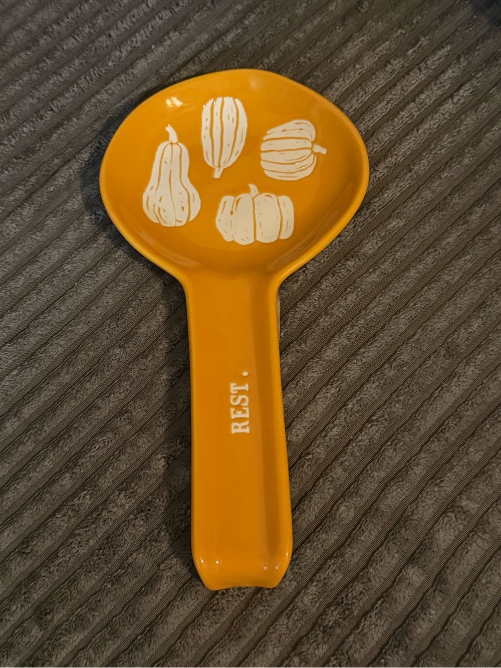 Rae Dunn Orange Ceramic Spoon Rest with White Pumpkin Motif NWT REST.